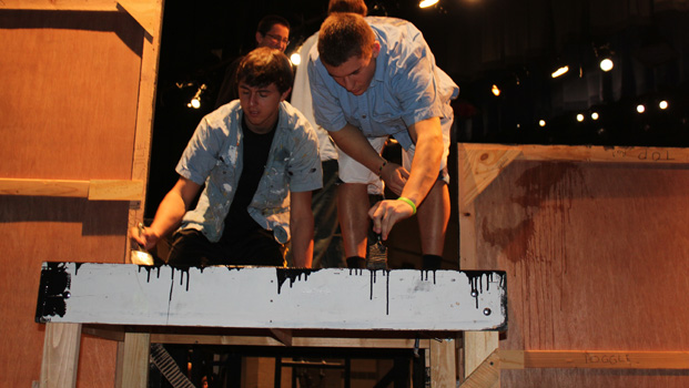 The theater tech classes prepare the set for the upcoming musical. 
