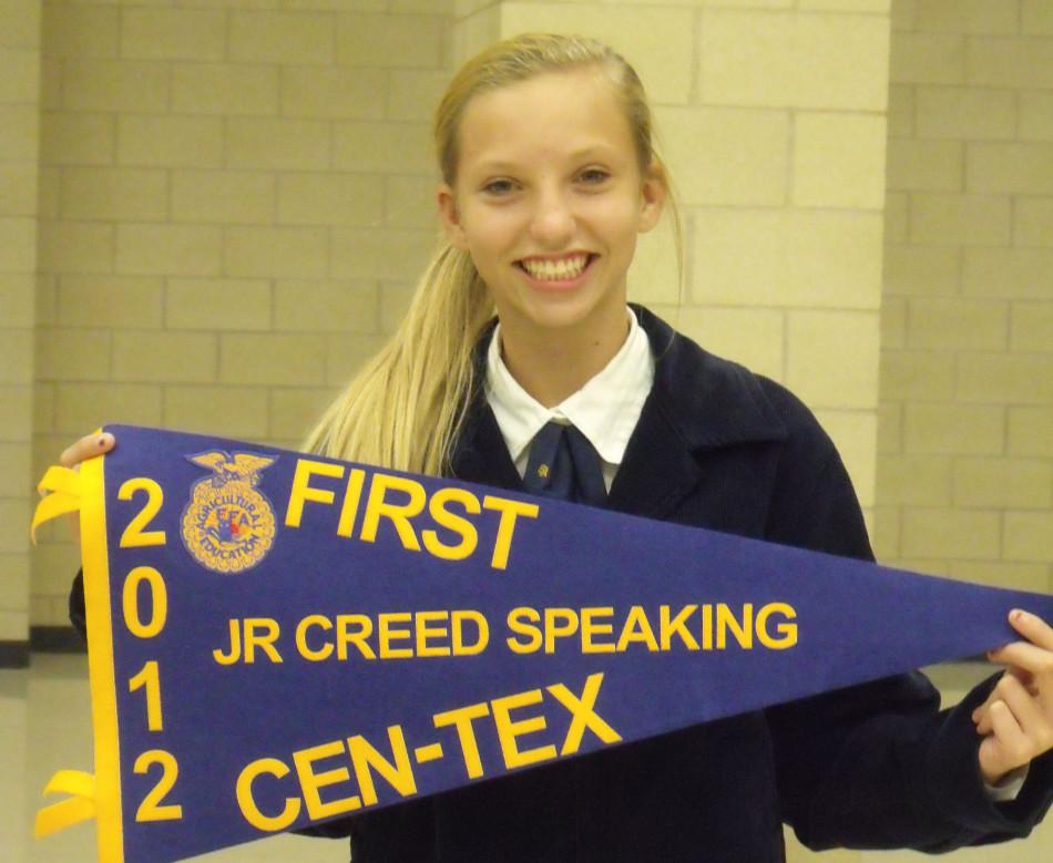Freshman Lexi Wilson placed first in the FFA Jr. Creed Speaking contest at district Nov. 6. She went on to place eighth in area.