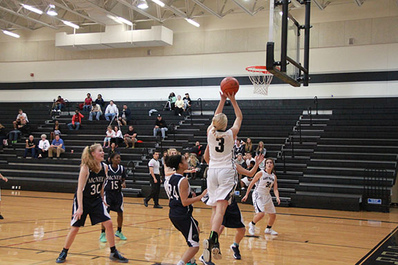 Freshman Taylor Byrne goes in for the lay up. 