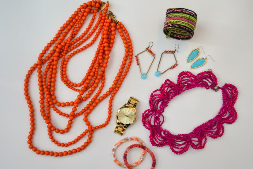 In your senior pictures you want to wear more thought-out outfits than you would typically go for. A big statement necklace or a pretty stacking of dainty necklaces are a great way to add an extra bit of detail to your looks. Colorful bracelets and chunky watches also have the same effect. 
