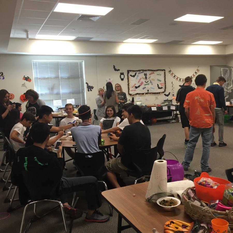 Students playing games at the party