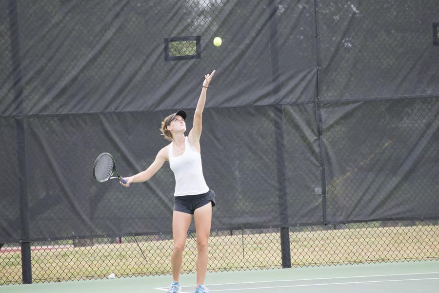 Senior Andrea Stapper at the tennis match vs. Belton 