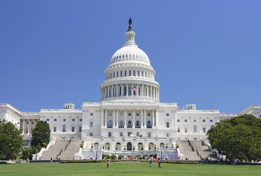 West side view of the United States Capitol building.