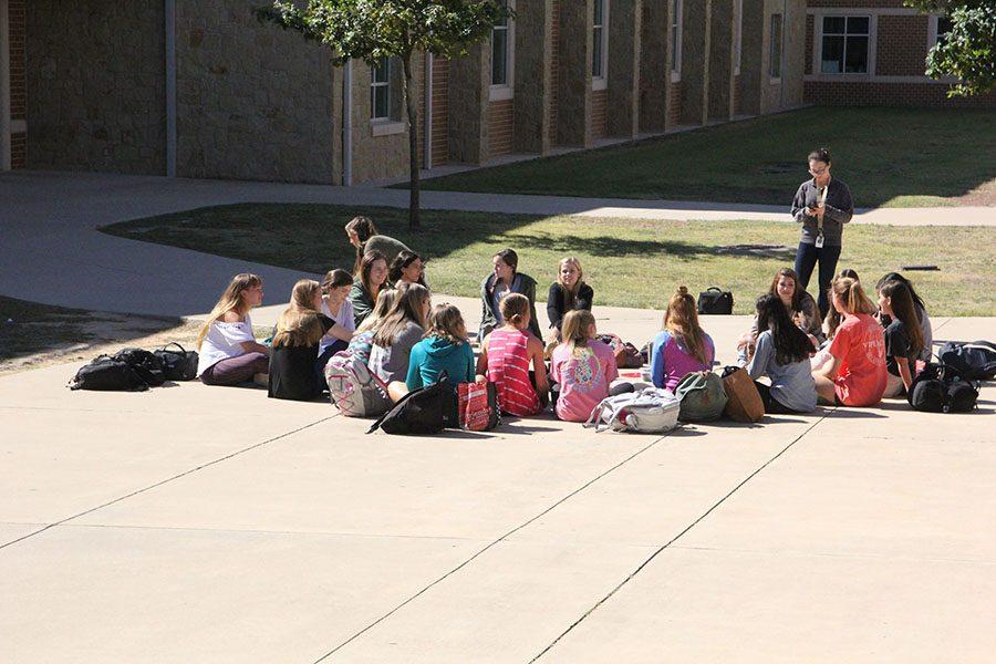 The Sunshine Sisters Club meeting outside on a Friday.