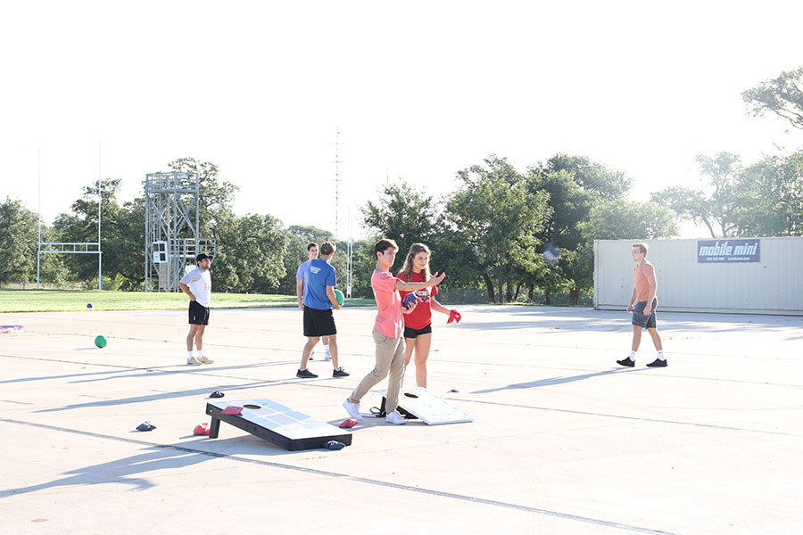 Seniors playing cornhole 