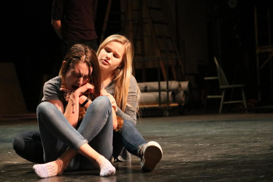 Actors Alex Fletcher and Lily Whitehurst rehearse an emotional scene