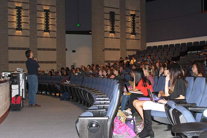 Students interested in pursing a career in the medical field list to guest speaker Dr. Kitlowski during the Project Lead the Way speaker series. 