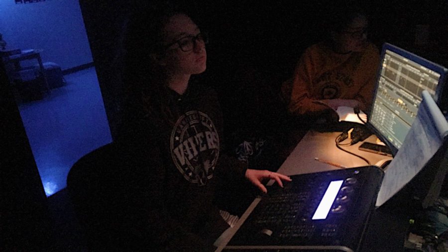 Claire Lawrence running through a tech rehearsal with Vandegrift Theatre Company