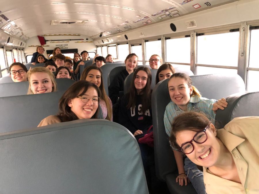 The cast and crew of Johnny Belinda smiles as they come back from the clinic.