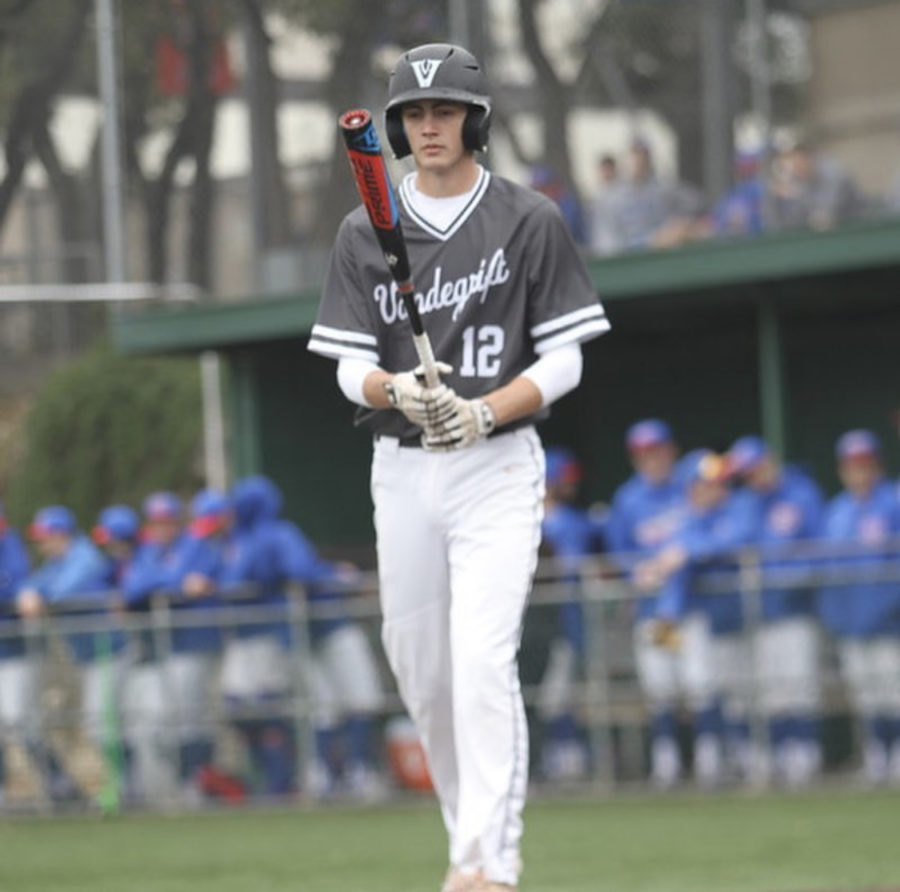 Kyle Maysonave getting into the batters box to face Westlakes pitcher.