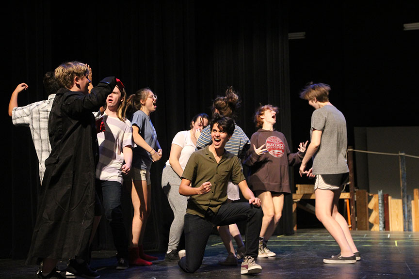 Vanna is surrounded by his bachelor party attendees during  “Lay All Your Love On Me.” Almost all of the bachelor party boys are actually played by girls from the ensemble because of the lack of boys in the production. 