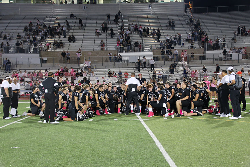 After the win, the team huddles and the coaches give a debrief and celebration talk. The win against Round Rock felt great. It was fun seeing our team come together and it was a great experience. Celebrating with the team is such a great part of every game because it shows the care and love that we have for one another, senior Pearson Segina said.