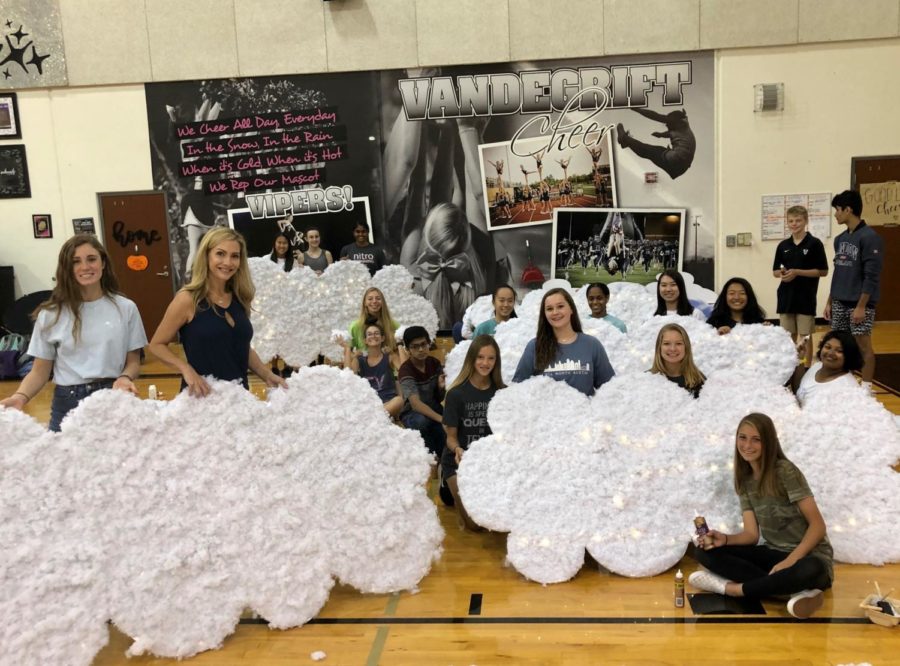 Students on the homecoming committee work on decorations for the homecoming dance.