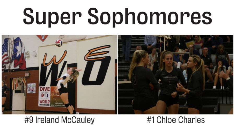 Sophomores Ireland McCauley and Chloe Charles both made the varsity volleyball team as sophomores. 