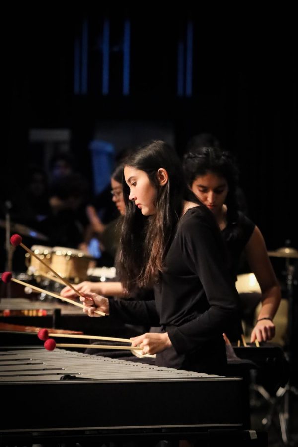 Junior Melissa Mckelvy preforms on the vibraphone in a Symphonic ensemble piece. 