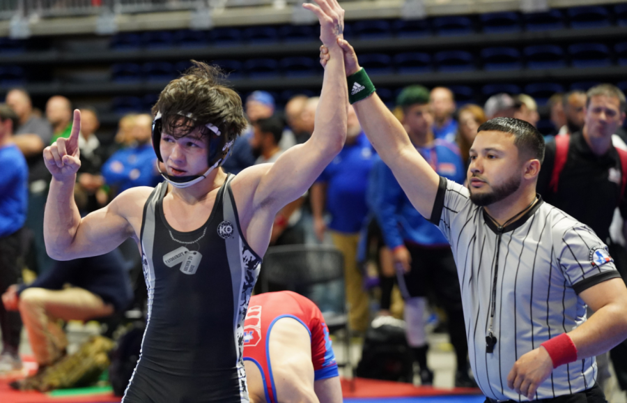 Sloan deemed victor during wrestling match at UIL State Wrestling Championships Feb. 22.