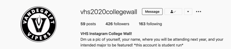 Instagram profile of the virtual college wall created by seniors Roshan Desai and Tanvi Siruvuri.
