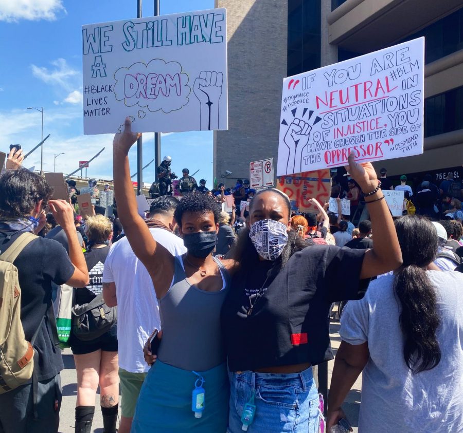 Cori James joins her sister at a protest in downtown Austin in support of George Floyd and other victims of police brutality.