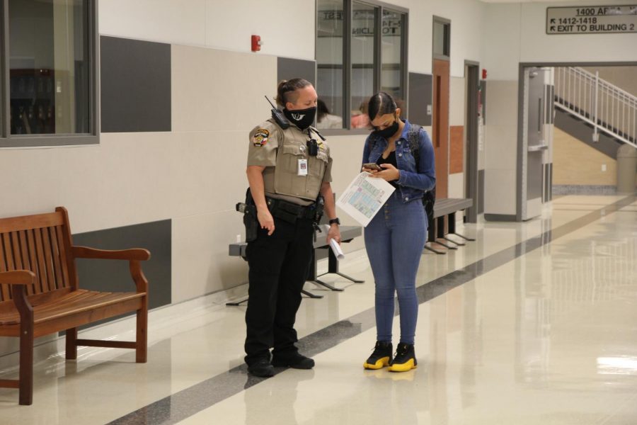 SRO Kimberley Richards helps student find her fifth period class