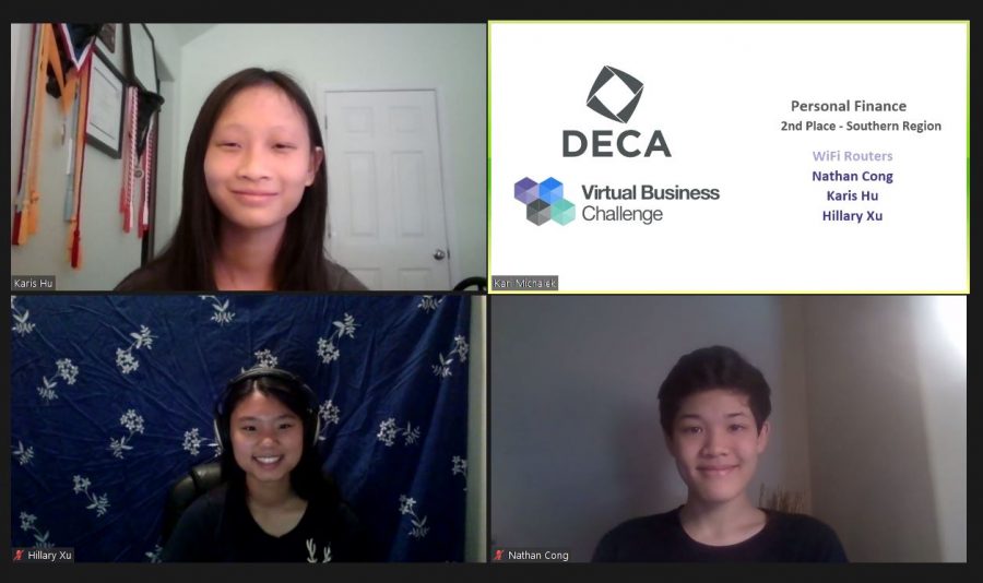 Karis Hu, Hillary Xu and Nathan Cong advance to second round of virtual business challenge.