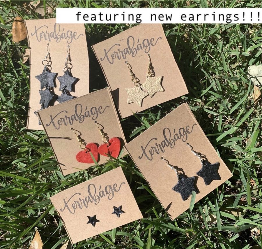 Earrings made out of reusable leathers, sustainable jewelry with a purpose Terrabage said. 