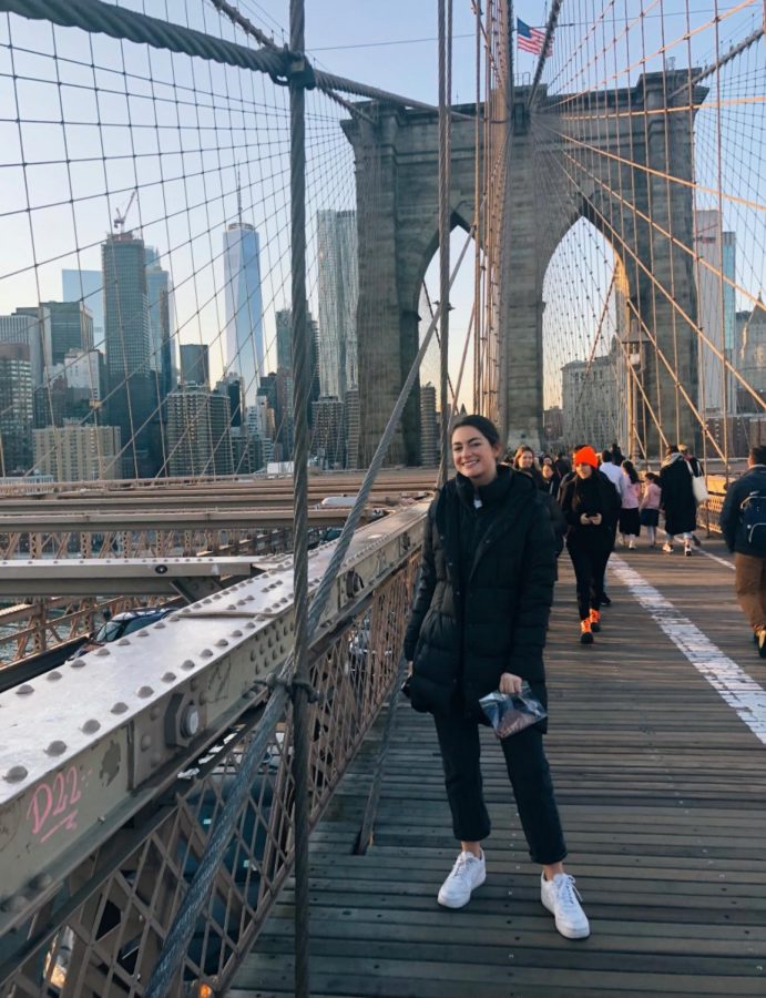 Gabriella Gaida having fun and posing on a chilly day in New York City.