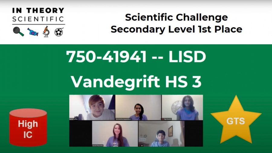 The Vandegrift HS 3 Team getting first for their Scientific Challenge, advancing them to State.