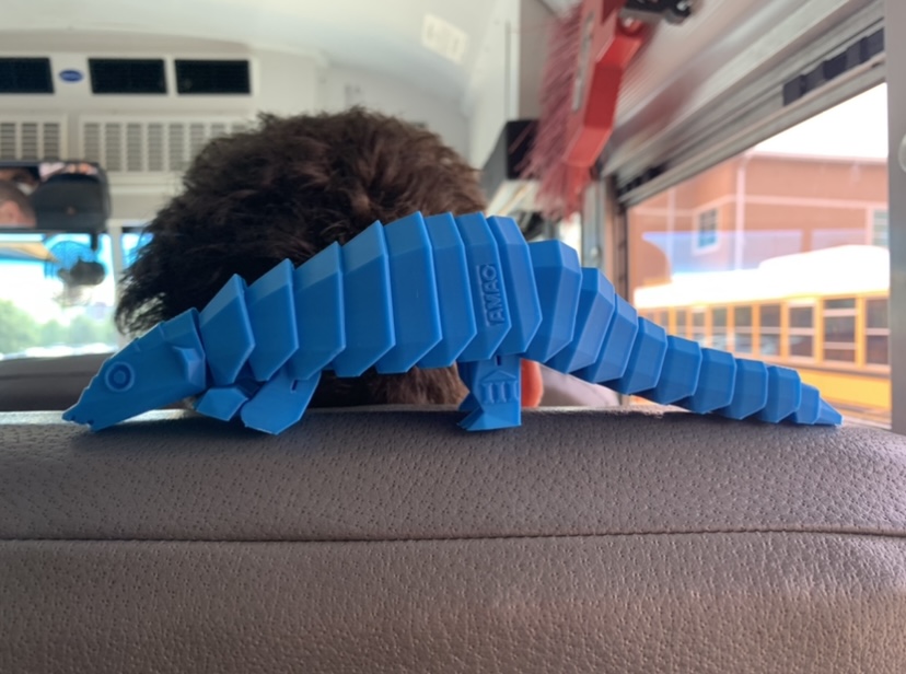 A 3D printed pangolin printed by Victoria Chen (president of the 3D printing club)