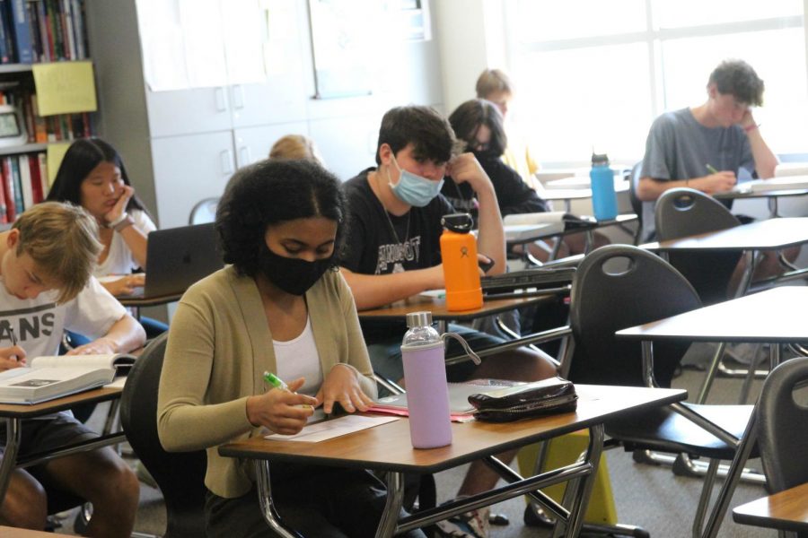 Vandegrift students conduct their work in a history classroom. 