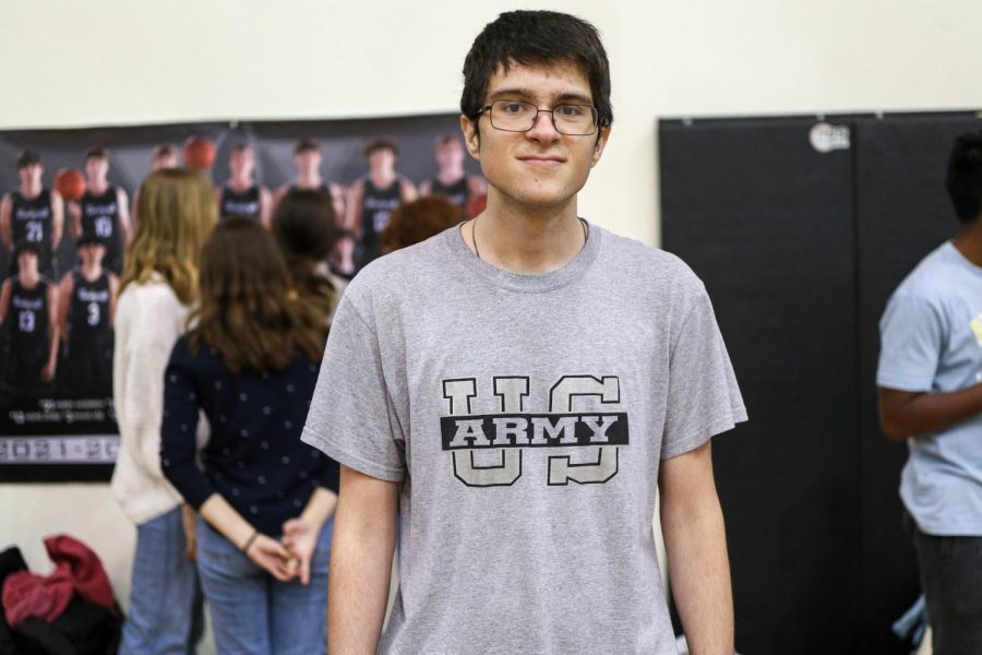 Senior Nicholas Scoggins represents the Military Club with his shirt on