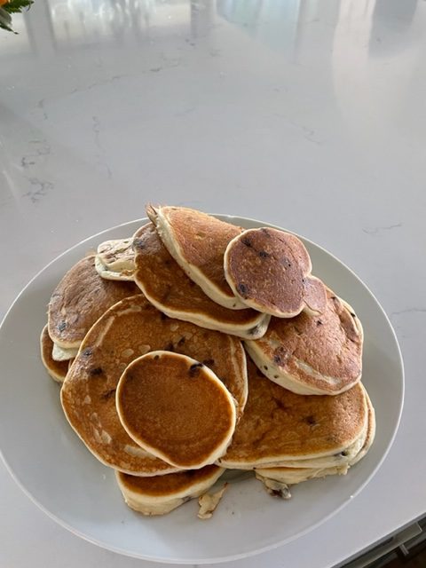 Homemade chocolate chip pancakes that I made on a nice Saturday morning