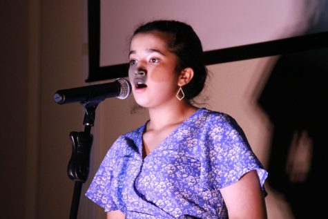 During the pop choir Broadway show, junior Avani Rayas performs. Rayasa won All-State after an audition in San Antonio in January.