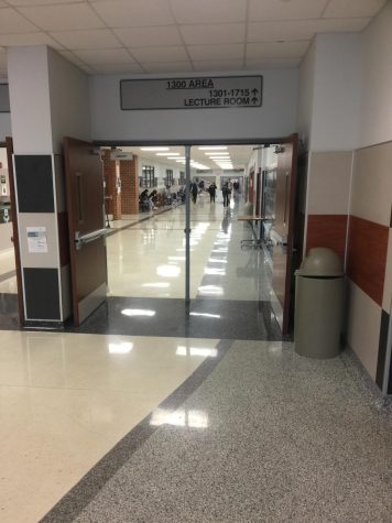 Main street of Vandegrift High school, looking towards the library.