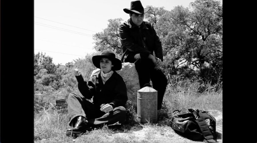 Izzy Talu [left] and Ethan Castelo [right] pose together in their cowboy-like attire amidst a western inspired film genre.