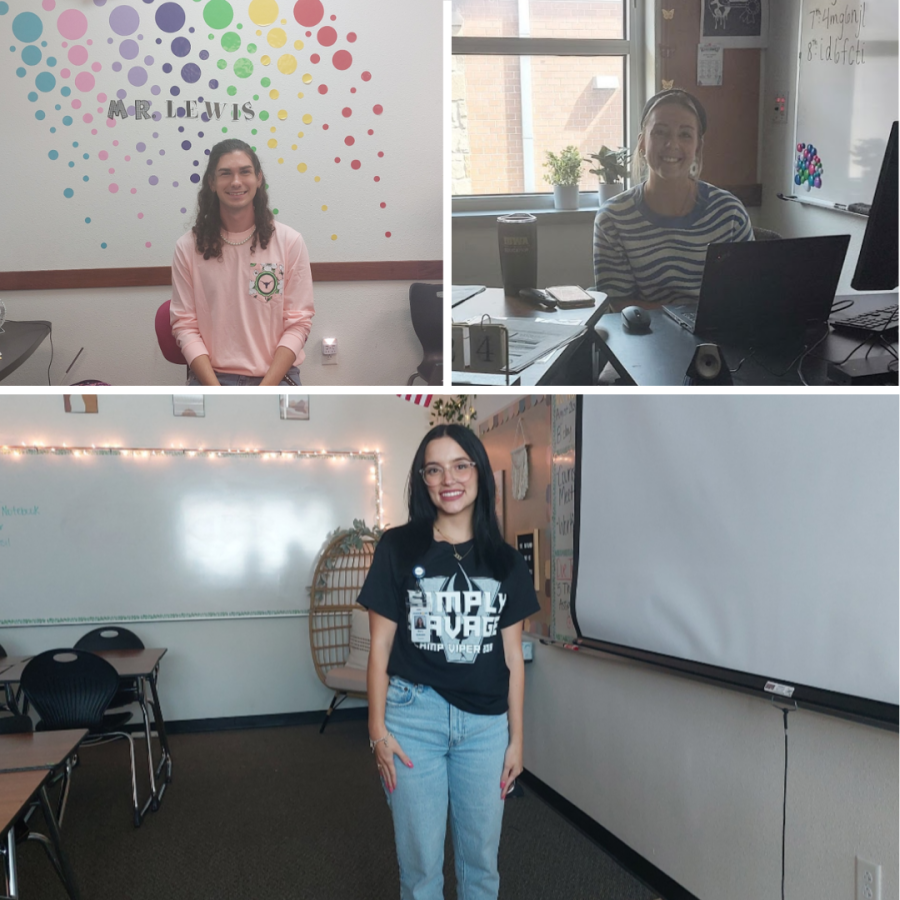 English teacher Tyler Lewis, IB psychology and world history teacher Teagan Kafer, and English teacher Macy Mckown start their first year out of college teaching.