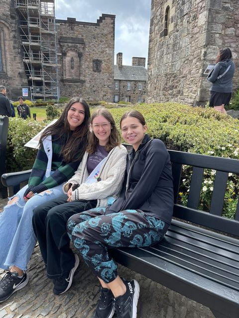 Seniors Arabella Villarroel, Maya Vigil and Ava James take in the view at Edinburgh Castle.