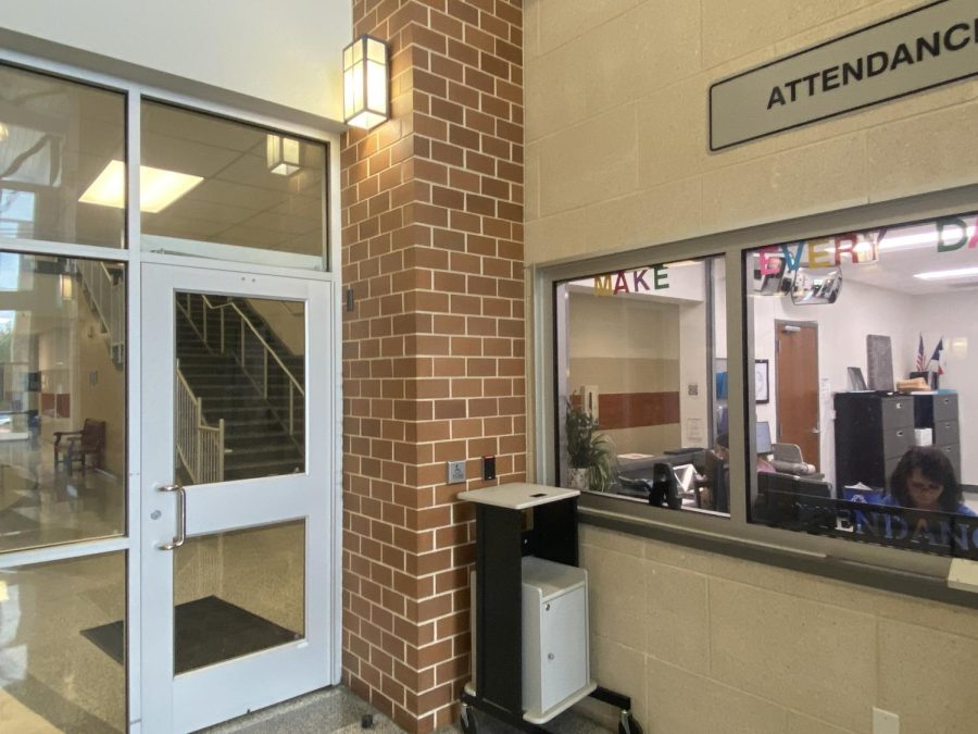 Attendance office buzzes students in through the door now due to new district safety policies.