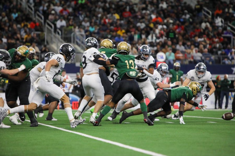 An early red zone fumble by DeSoto brought the Vandegrift supporters to their feet.