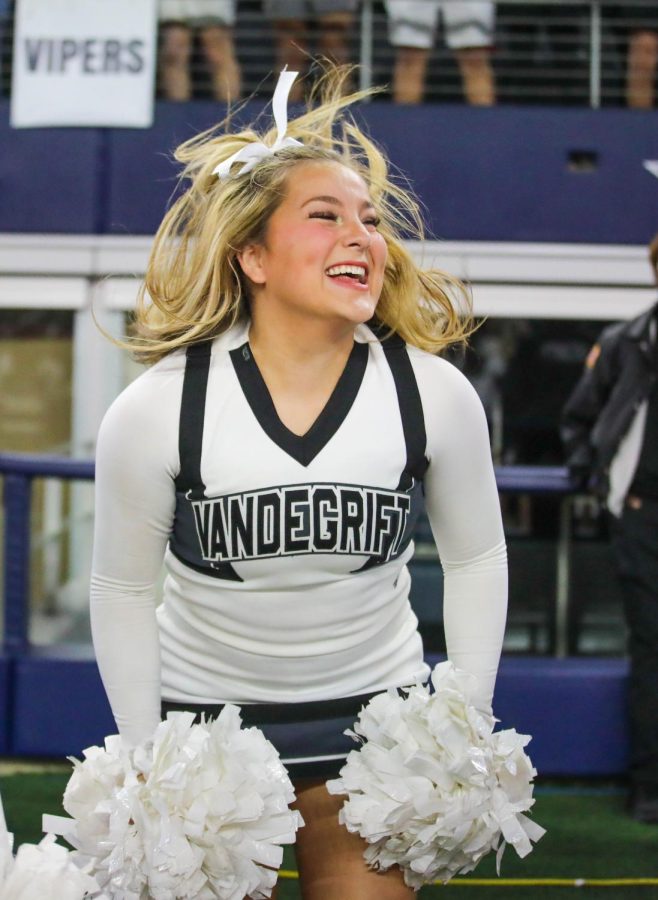 Before the game got under way, it was celebration and glee for the cheer team, Legacies, band, Vision, and student section at making it to the final game of the year.