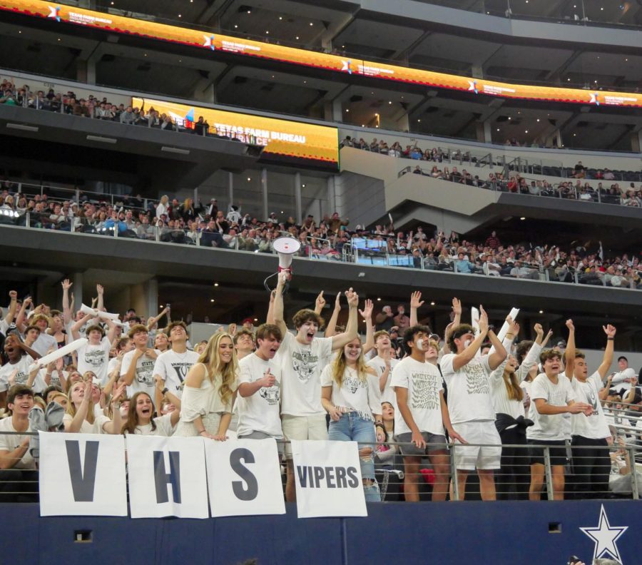 The Viper student section cheers on their girls soccer representative that nailed a field goal.