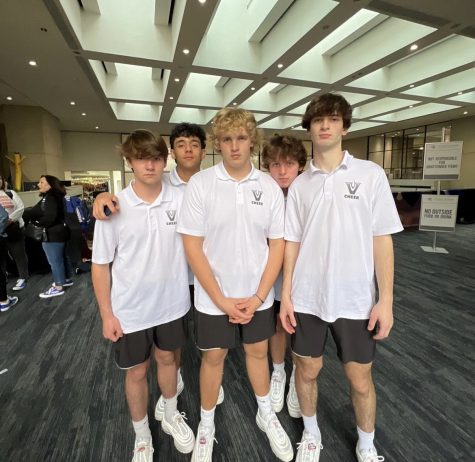 Seniors Ty Hafer, Dino al-Sayyed, Archer Spelman, Alex Witt and Jonah Sims pose at NCA National Championships. The tournament took place in Dallas on January 21-22.