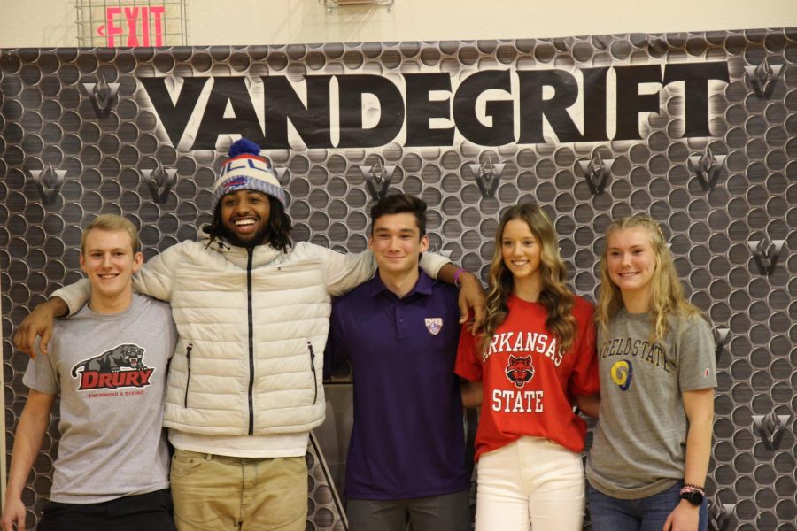 Feb. 8 2023 Spring signing day took place in the main gym during PIT; signees committed to Angelo State, SMU, Arkansas State, UMHB, and Drury University.