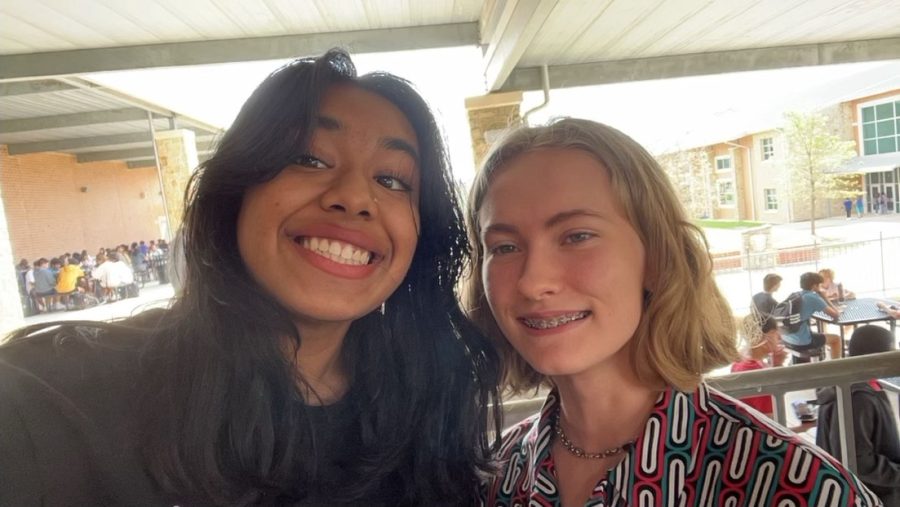 Juniors Vishmitha Kumar and Ava Russel pose for a selfie. The two students are the presidents and founders of the Legendary Tea Club.