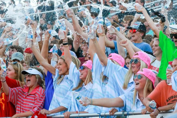 Students enjoy themed games and fun in the student section. At Monroe Stadium, etiquette inside the student section is freshmen in the back and seniors in the front.  