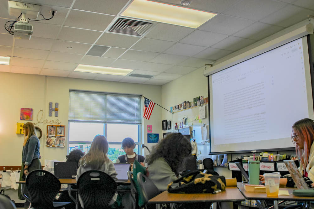 English IV students finishing up a project in Mrs. Harrelson’s classroom