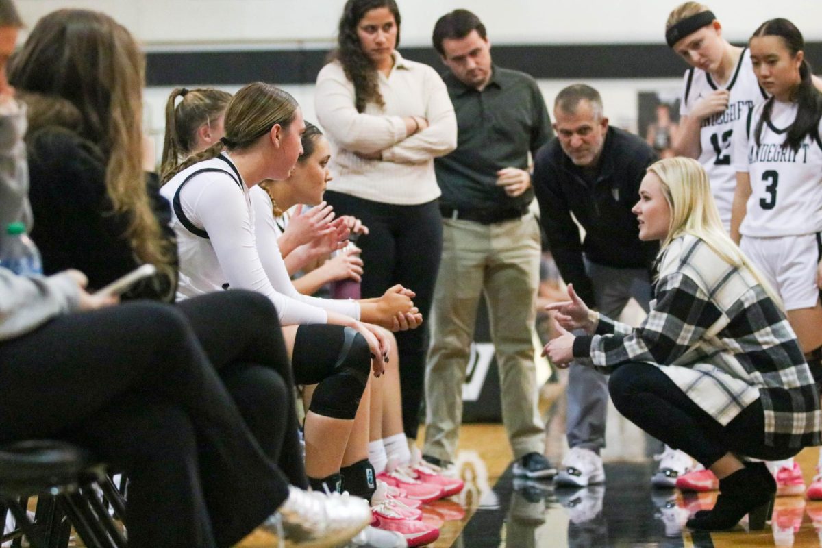 During the Jan. 9 game against Round Rock, head coach Tiffany Litton talks during a timeout to varsity. The Vipers edged the Dragons 61-59 at home.
