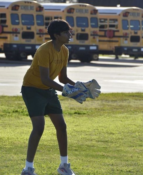 Freshman Samarth Kodkani practices on Friday, Feb. 23 in preparation for Viper Crickets first league game of the season against Westlake. Vandegrift won the game with 71 runs and four people out, while Westlake had 67 runs and six people out.